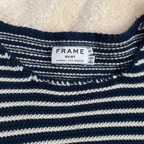 FRAME Navy & White Nautical Boxy Sweater 100% Cotton Sz. XS Runs Big - Picture 5 of 8